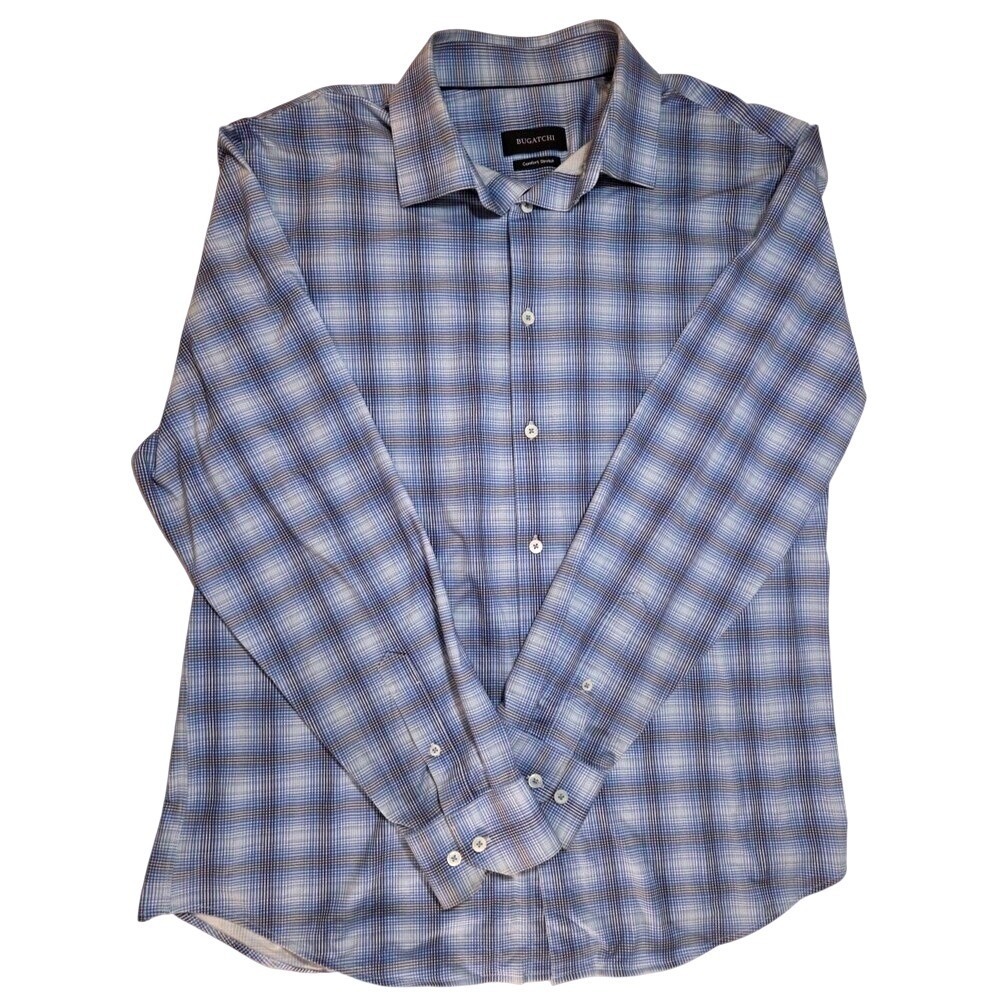 Bugatchi Shaped Fit Comfort Stretch Long Sleeve Button Up Shirt Mens L